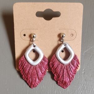 Red Macrame Clay Earrings